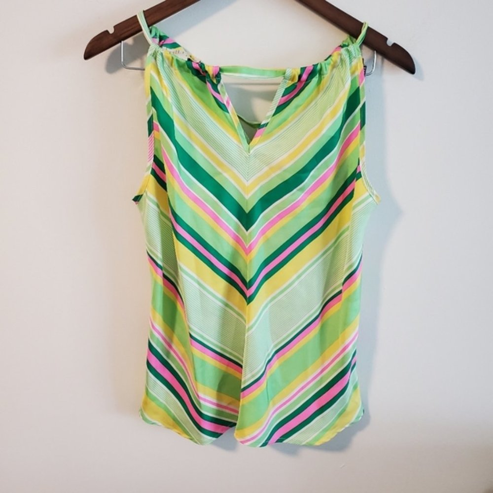 Britt Ryan 100% silk tie back tank top blouse colorful stripes preppy size small